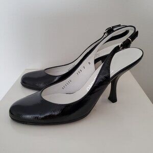 Salvatore Ferragamo Black Patent Round-toe Slingback Pumps